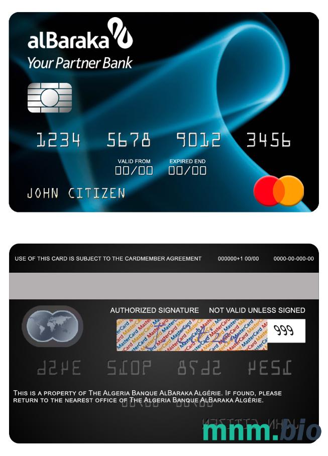 Algeria Banque AlBaraka Algérie przykład karty mastercard w formacie PSD